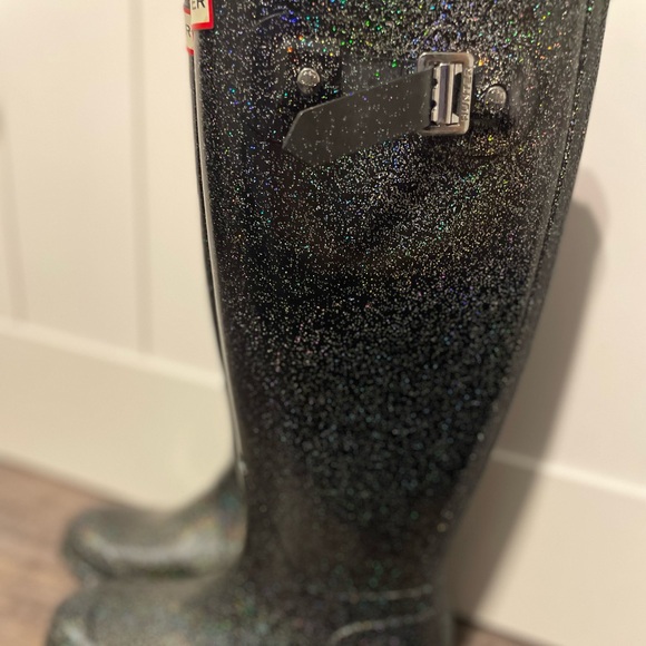 HUNTER Original Starcloud Sparkling Black Tall rain boots women’s shoe sz 6 - Picture 4 of 9